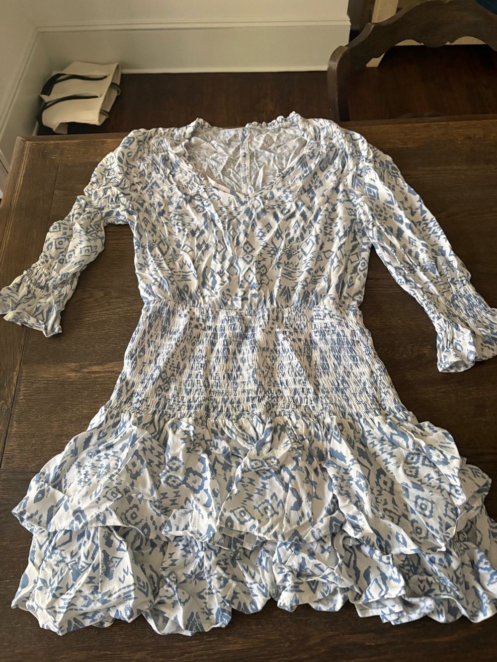 Alador Light Blue Patterned Women’s Ruffle Dress size xs